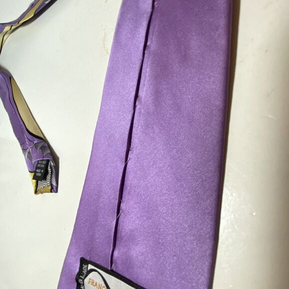 Franco Napoli Handmade NeckTie100% Silk Italy Purple Gold Swirl 60”x 4” Retro - Picture 6 of 6